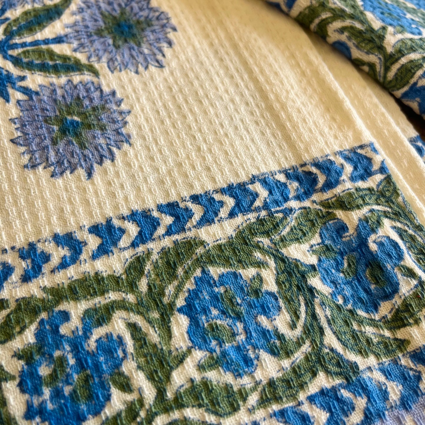 Blue Marigold Handblock Waffle Cotton Towel Set