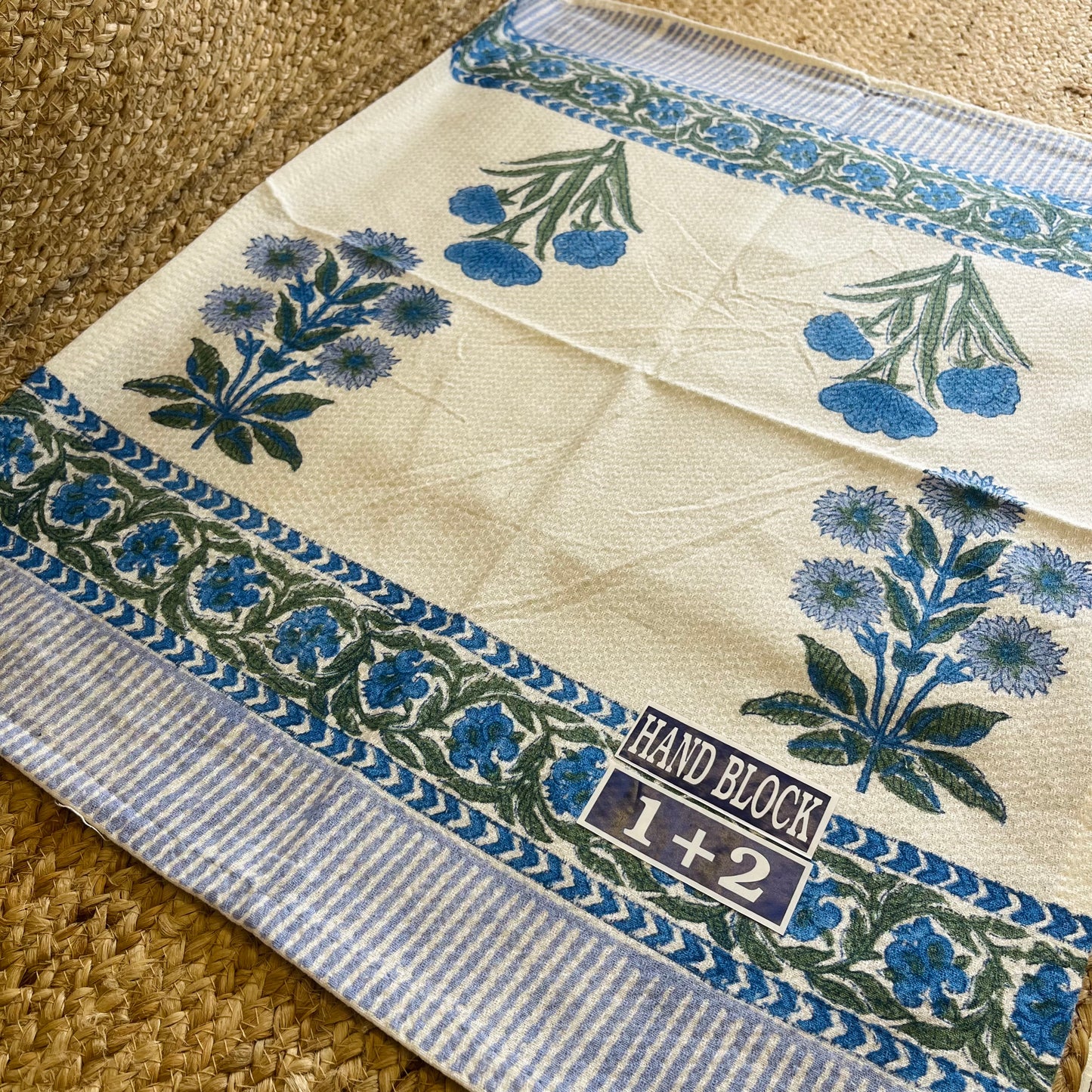 Blue Marigold Handblock Waffle Cotton Towel Set