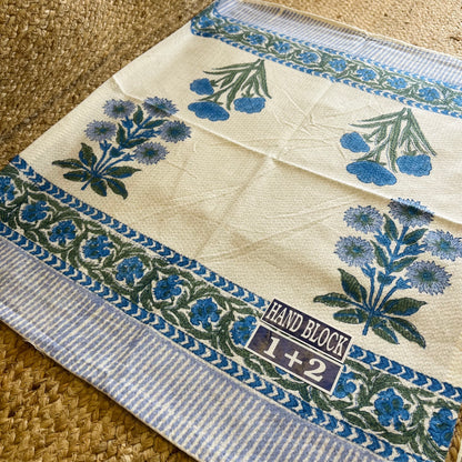 Blue Marigold Handblock Waffle Cotton Towel Set