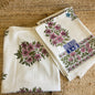 Blue Pink Floral Handblock Waffle Cotton Towel Set