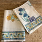 Mustard Yellow and Blue Plant Handblock Waffle Cotton Towel Set