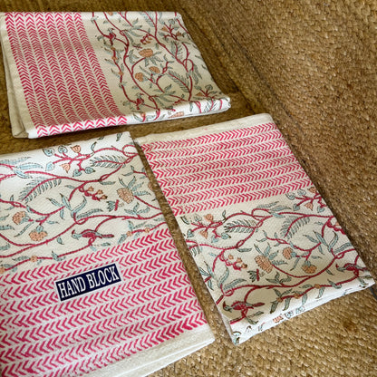 Pink Paradise Handblock Waffle Cotton Towel Set