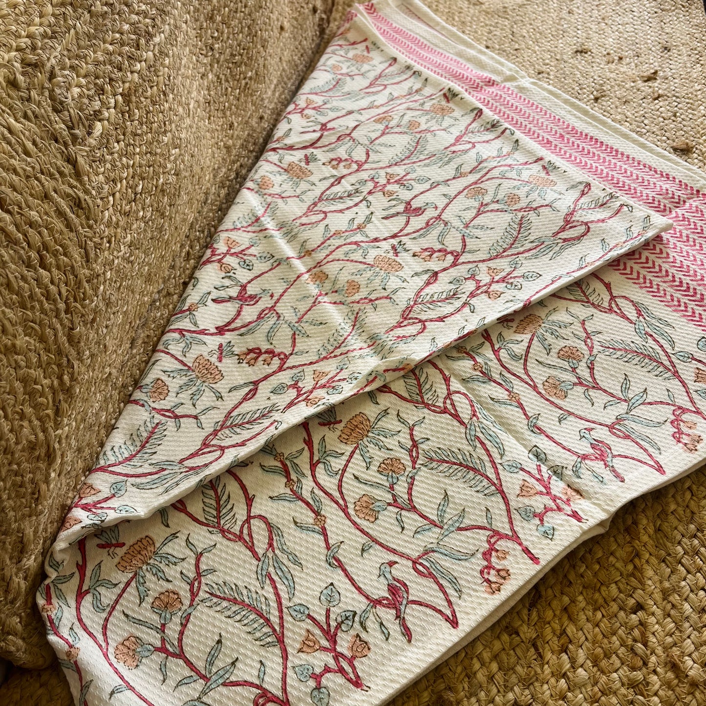 Pink Paradise Handblock Waffle Cotton Towel Set