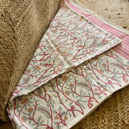 Pink Paradise Handblock Waffle Cotton Towel Set