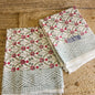 Red Floral Handblock Waffle Cotton Towel Set