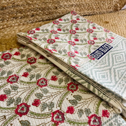 Red Floral Handblock Waffle Cotton Towel Set