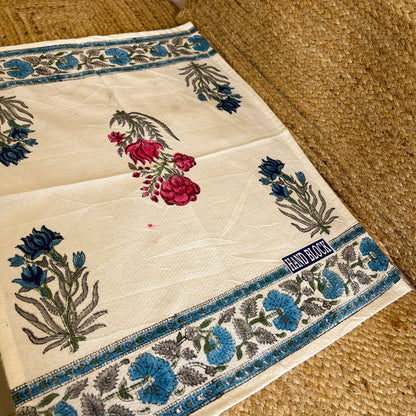 Pink Blue Flowers Handblock Waffle Cotton Towel Set