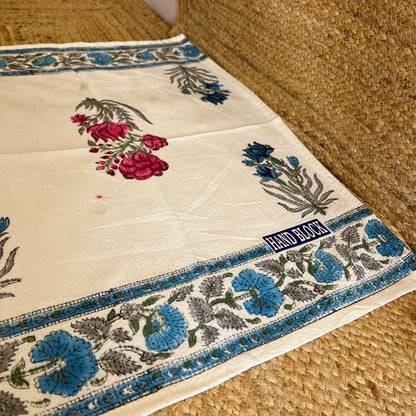 Pink Blue Flowers Handblock Waffle Cotton Towel Set