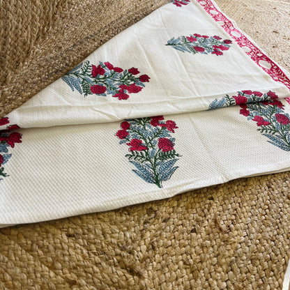 Red Roses Handblock Waffle Cotton Towel Set