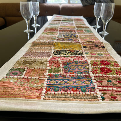 White Kambadiya Patchwork Rajasthani Table Runner