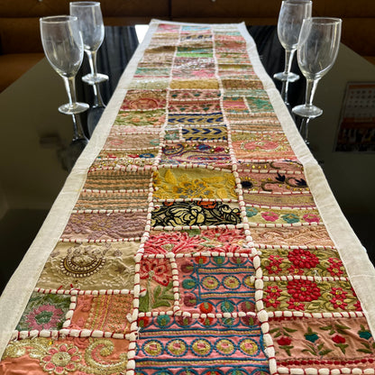 White Kambadiya Patchwork Rajasthani Table Runner