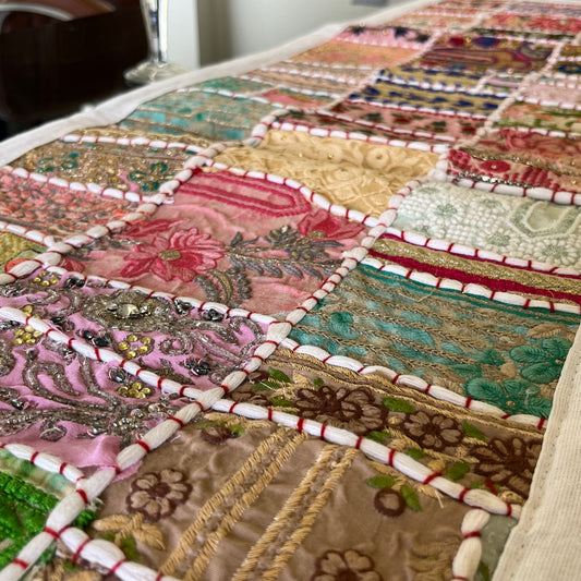 White Kambadiya Patchwork Rajasthani Table Runner