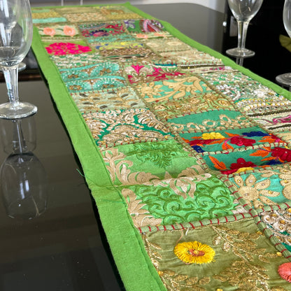 Parrot Green Kambadiya Patchwork Rajasthani Table Runner