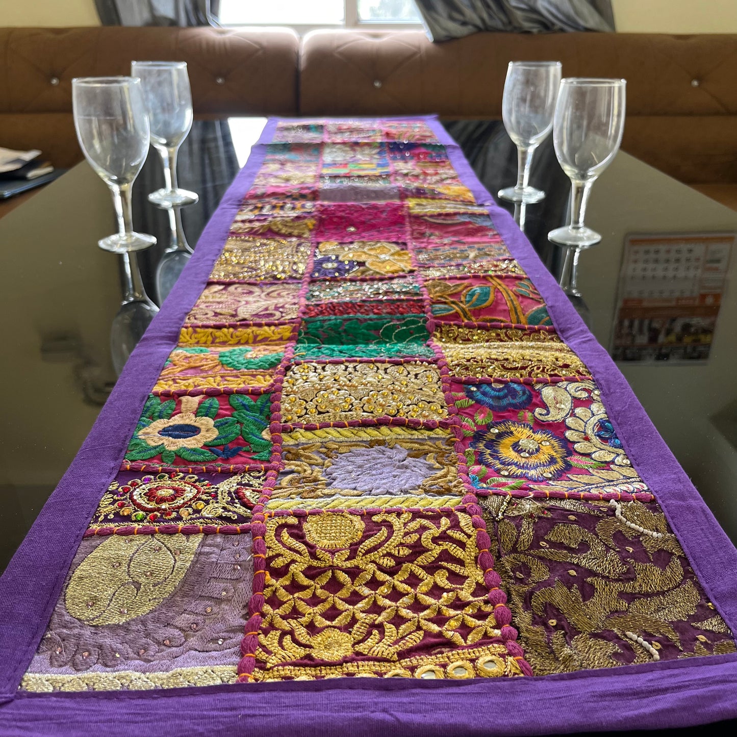 Purple Kambadiya Patchwork Rajasthani Table Runner