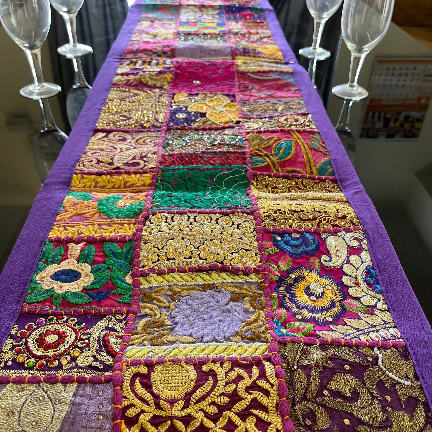 Purple Kambadiya Patchwork Rajasthani Table Runner