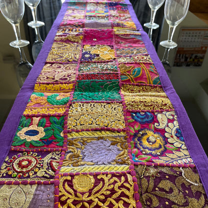 Purple Kambadiya Patchwork Rajasthani Table Runner
