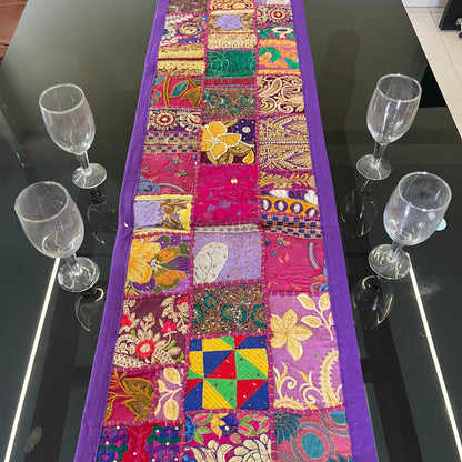 Purple Kambadiya Patchwork Rajasthani Table Runner