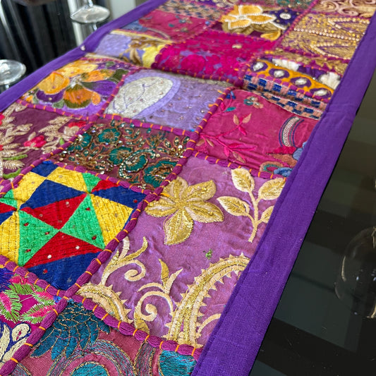 Purple Kambadiya Patchwork Rajasthani Table Runner
