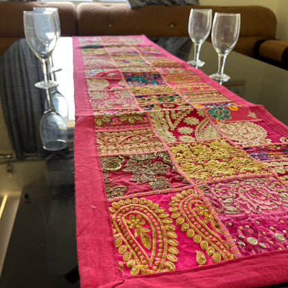 Pink  Kambadiya Patchwork Rajasthani Table Runner