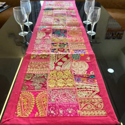 Pink  Kambadiya Patchwork Rajasthani Table Runner