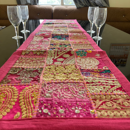 Pink  Kambadiya Patchwork Rajasthani Table Runner