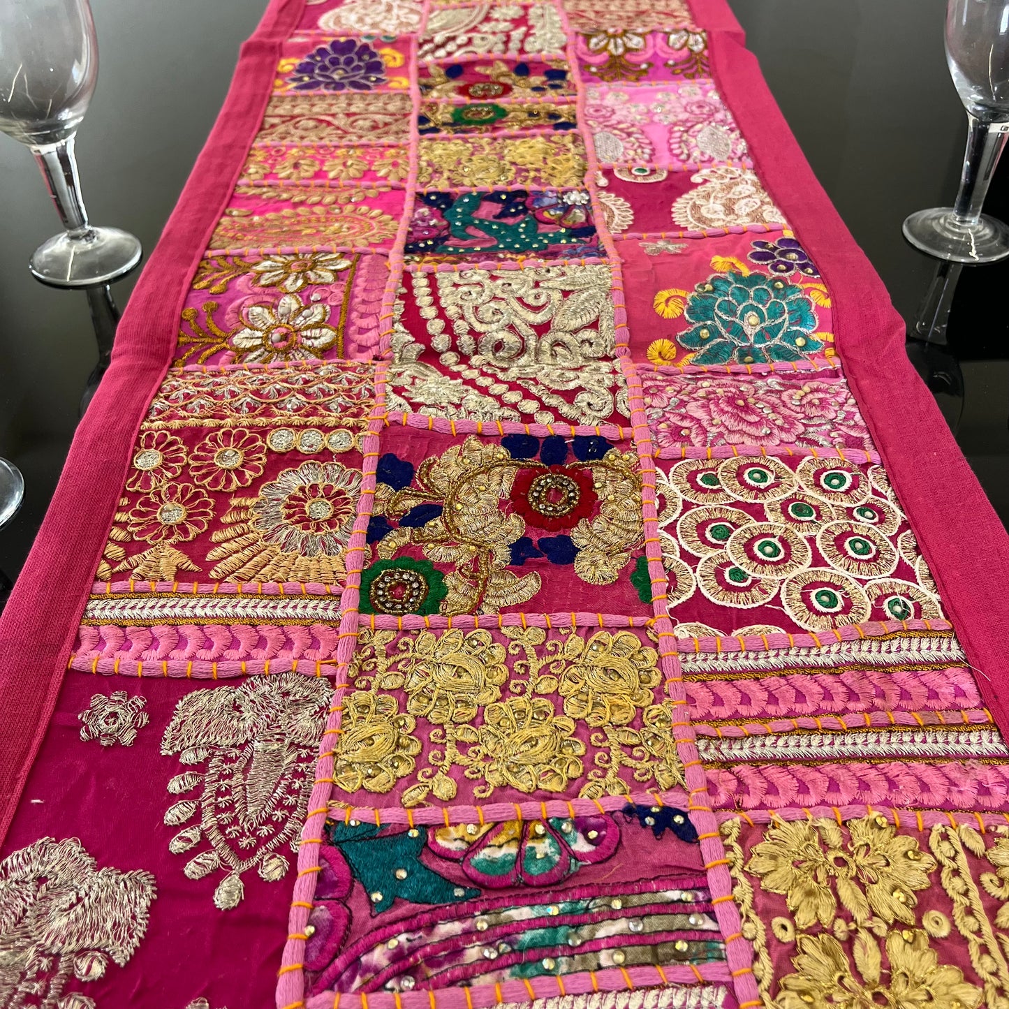 Pink  Kambadiya Patchwork Rajasthani Table Runner