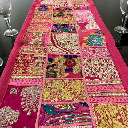 Pink  Kambadiya Patchwork Rajasthani Table Runner