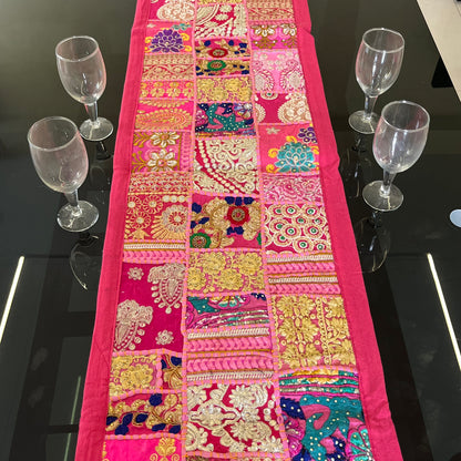 Pink  Kambadiya Patchwork Rajasthani Table Runner