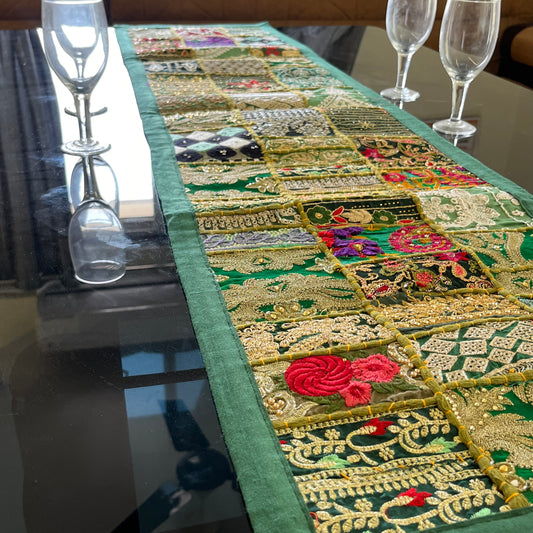 Dark Green Kambadiya Patchwork Rajasthani Table Runner