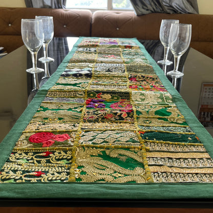 Dark Green Kambadiya Patchwork Rajasthani Table Runner