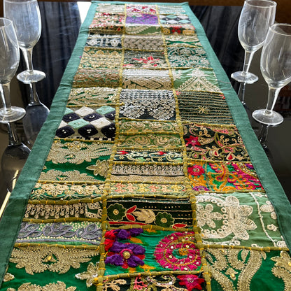Dark Green Kambadiya Patchwork Rajasthani Table Runner