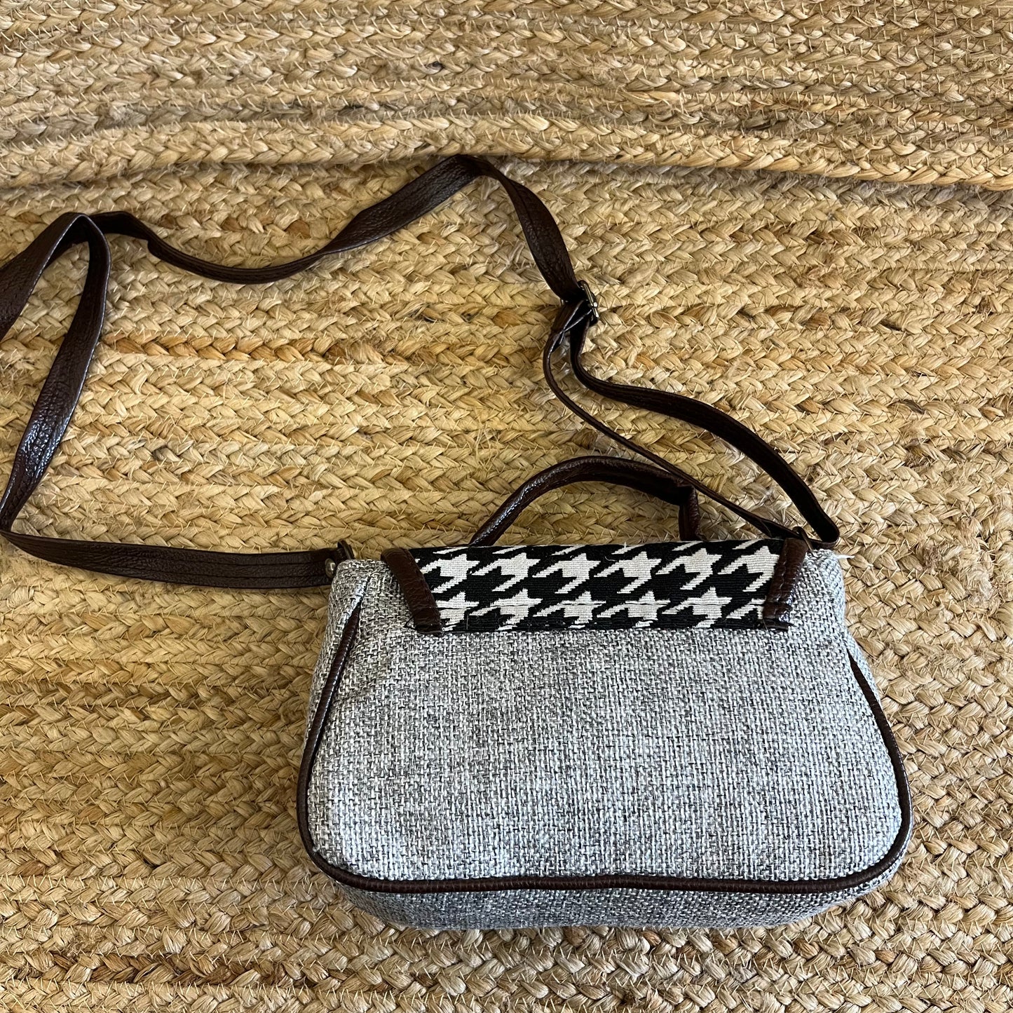 Grey Black Handblock Printed Vegan Leather Sling Bag