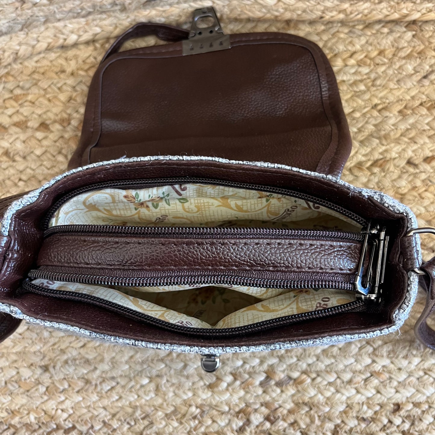 Yellow Jacquard Handblock Printed Vegan Leather Sling Bag