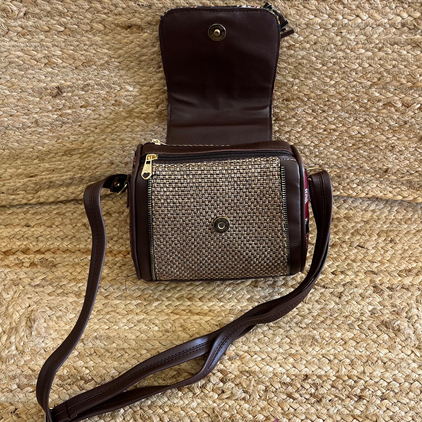 Yellow Jacquard Handblock Printed Vegan Leather Sling Bag