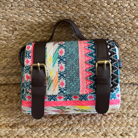 Pastel Color Handblock Printed Vegan Leather Sling Bag