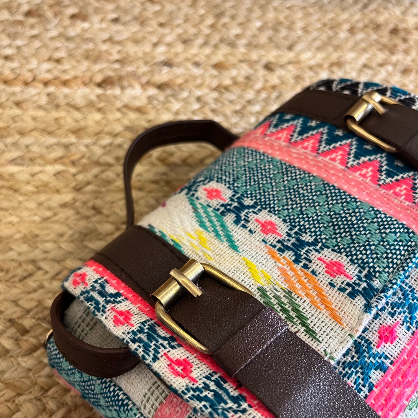 Pastel Color Handblock Printed Vegan Leather Sling Bag