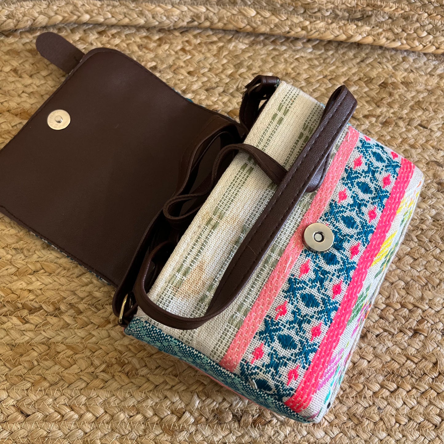 Pastel Color Handblock Printed Vegan Leather Sling Bag