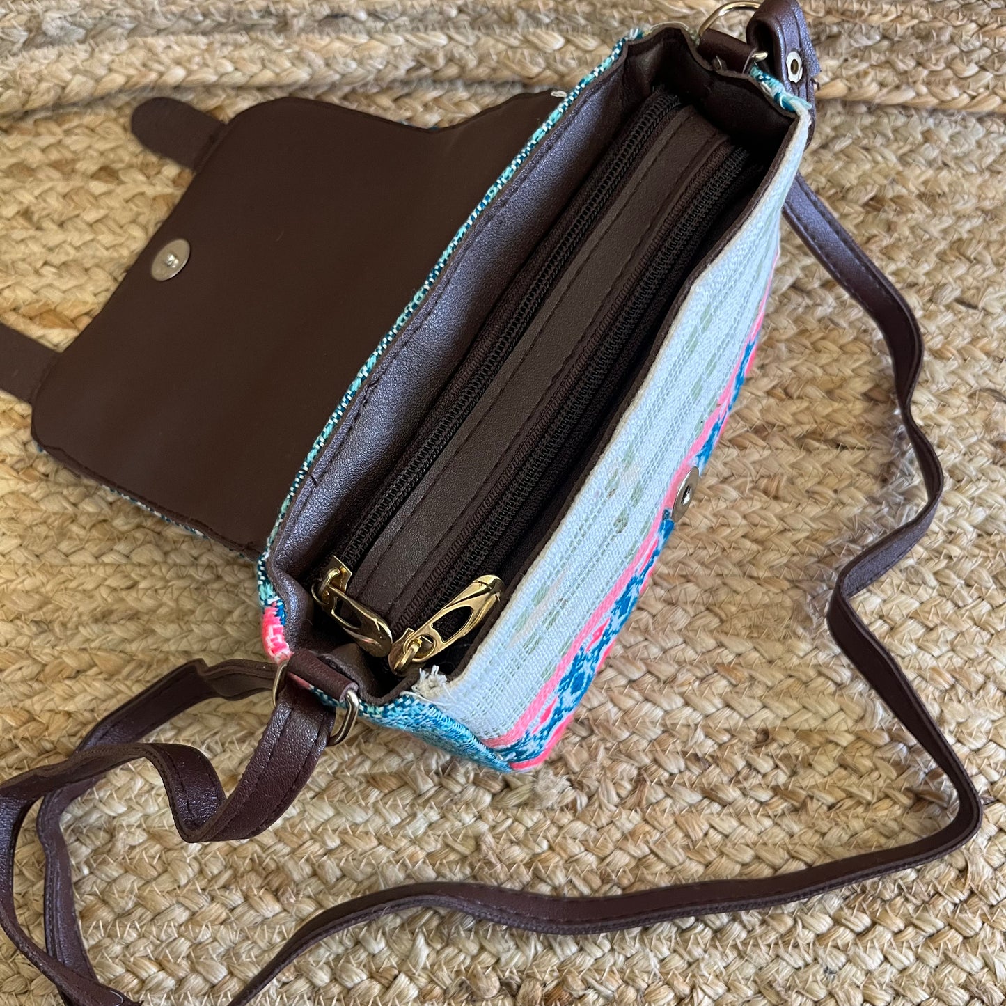 Pastel Color Handblock Printed Vegan Leather Sling Bag