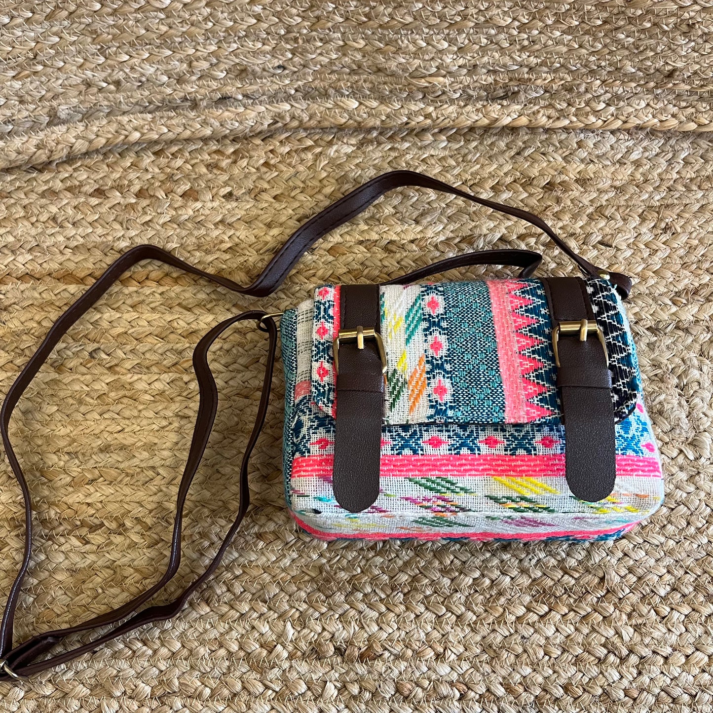 Pastel Color Handblock Printed Vegan Leather Sling Bag
