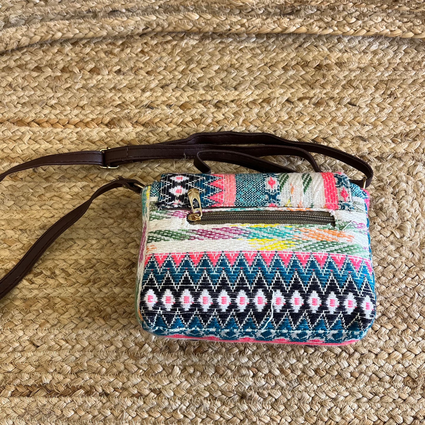 Pastel Color Handblock Printed Vegan Leather Sling Bag