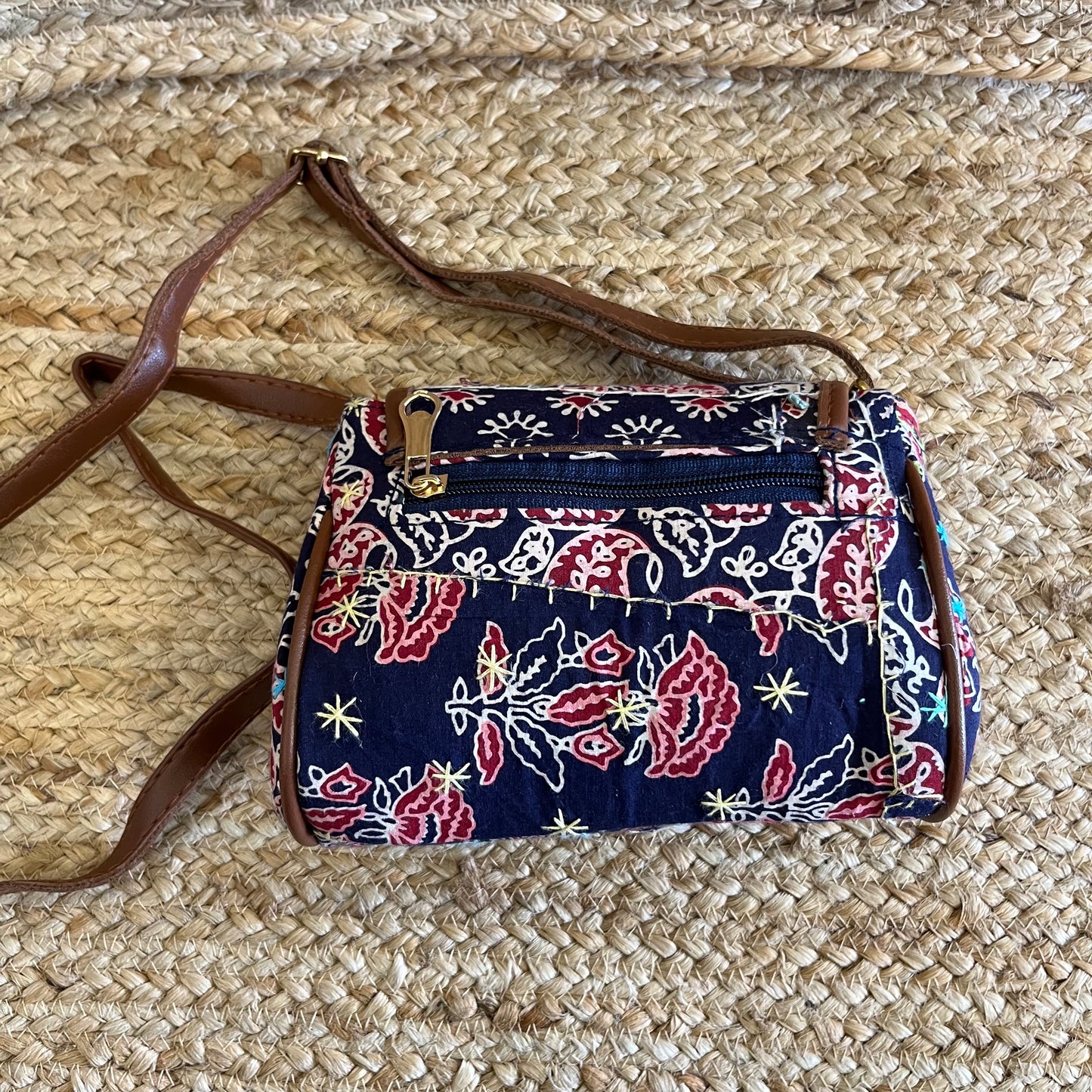 Blue Handblock Printed Vegan Leather Sling Bag