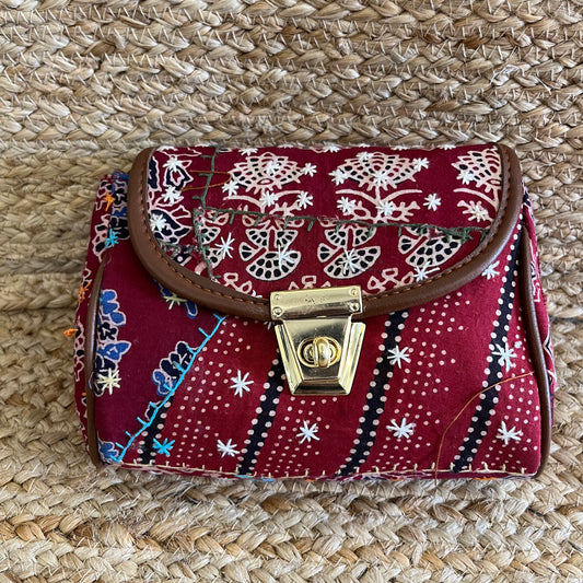 Red Handblock Printed Vegan Leather Sling Bag