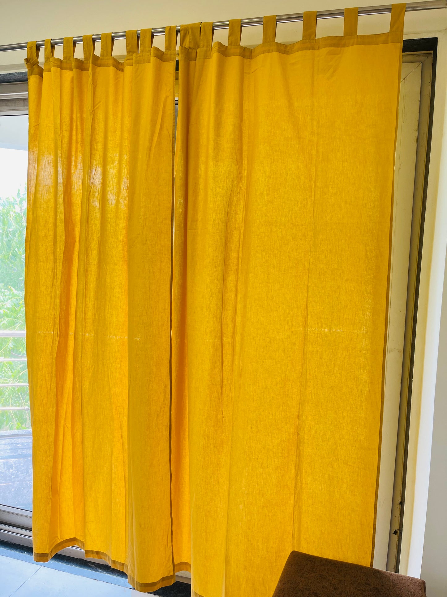 Cotton Solid Yellow Curtains (Set of 2)