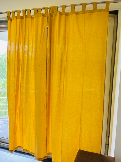 Cotton Solid Yellow Curtains (Set of 2)