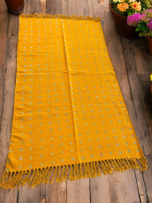 Yellow Handblock Print Cotton Rug