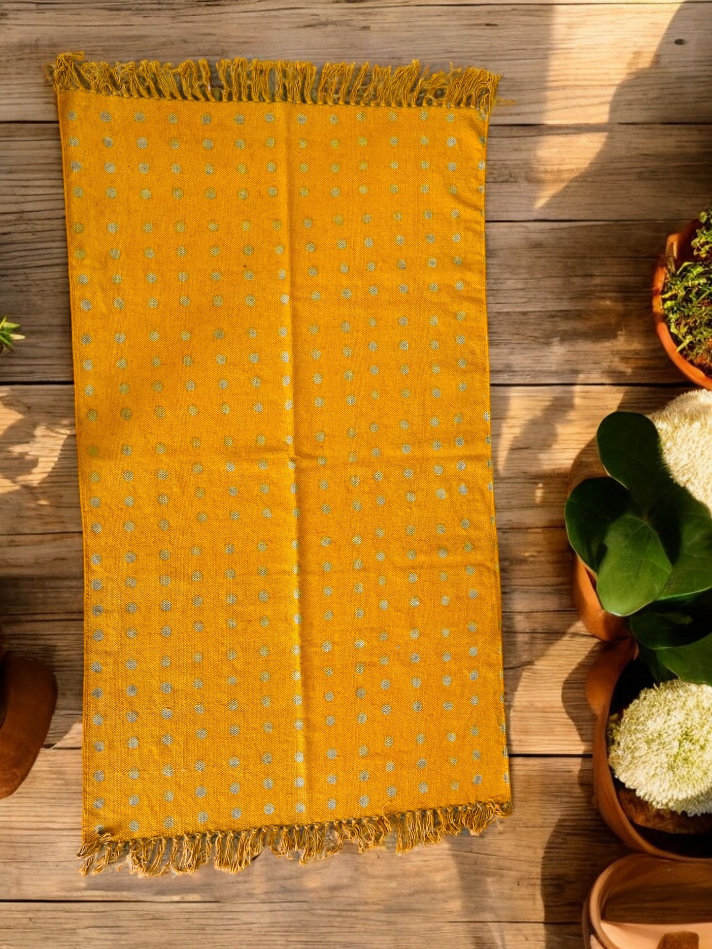 Yellow Handblock Print Cotton Rug