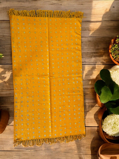 Yellow Handblock Print Cotton Rug