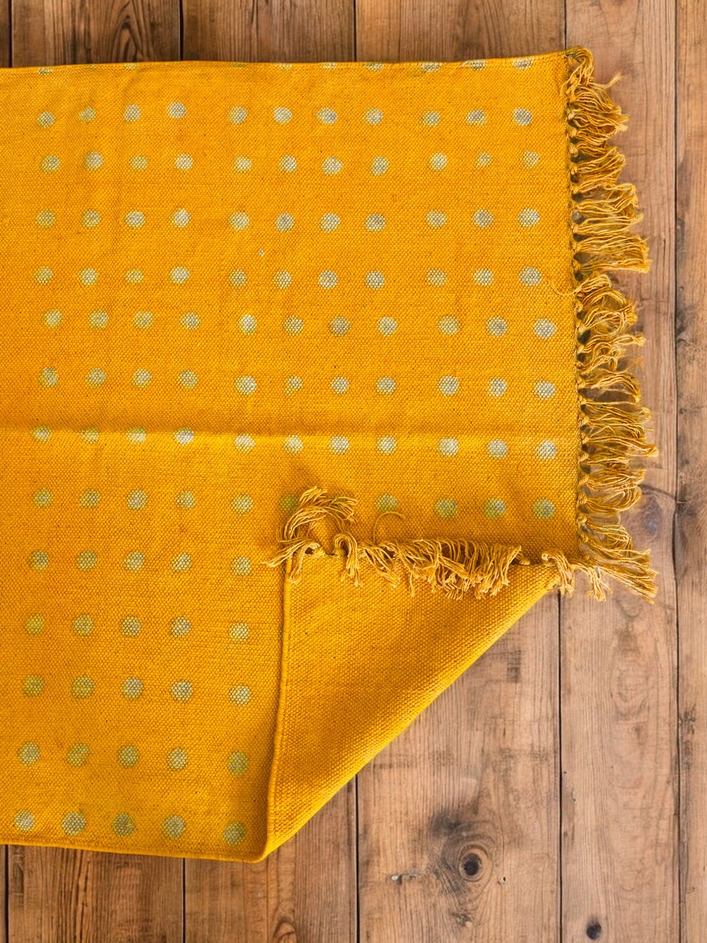 Yellow Handblock Print Cotton Rug
