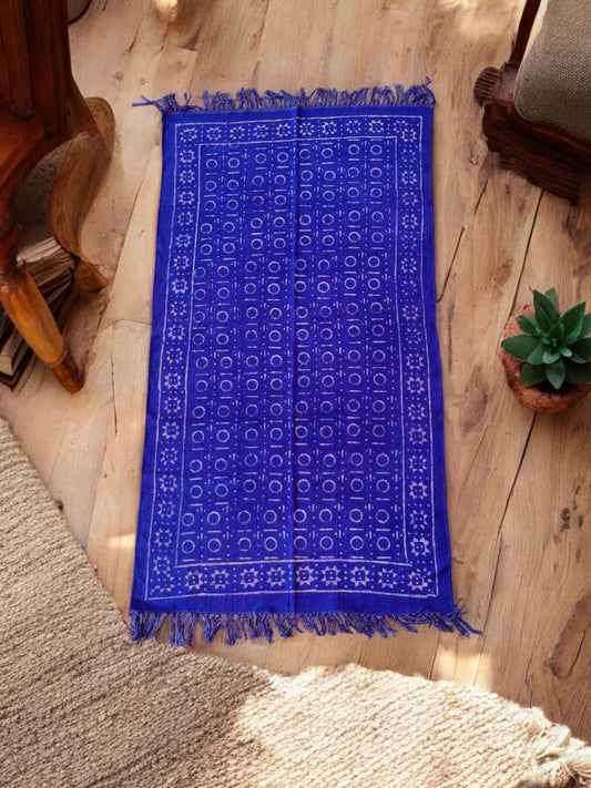Blue Handblock Print Cotton Rug