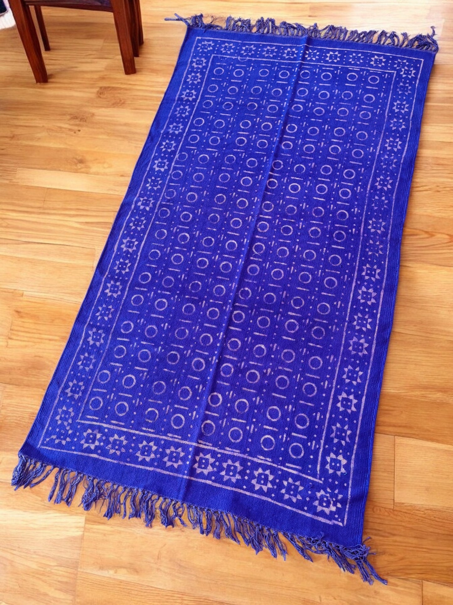 Blue Handblock Print Cotton Rug